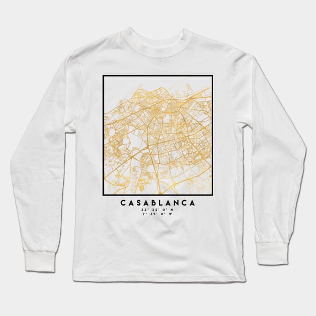 CASABLANCA MOROCCO CITY STREET MAP ART Long Sleeve T-Shirt by deificusArt